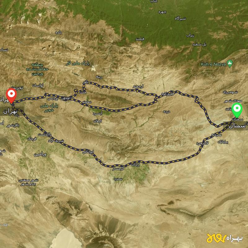 مسافت و فاصله تهران تا سمنان از ۳ مسیر - مرداد ۱۴۰۳