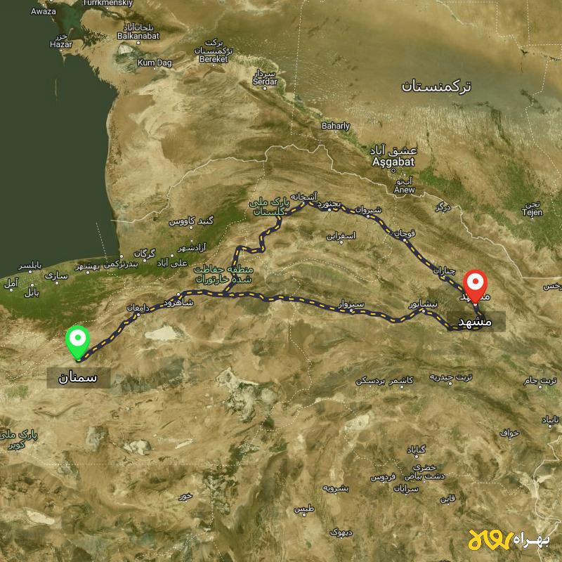 مسافت و فاصله مشهد تا سمنان از ۲ مسیر - اردیبهشت ۱۴۰۳