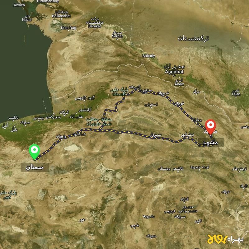 مسافت و فاصله مشهد تا سمنان از ۲ مسیر - مرداد ۱۴۰۳