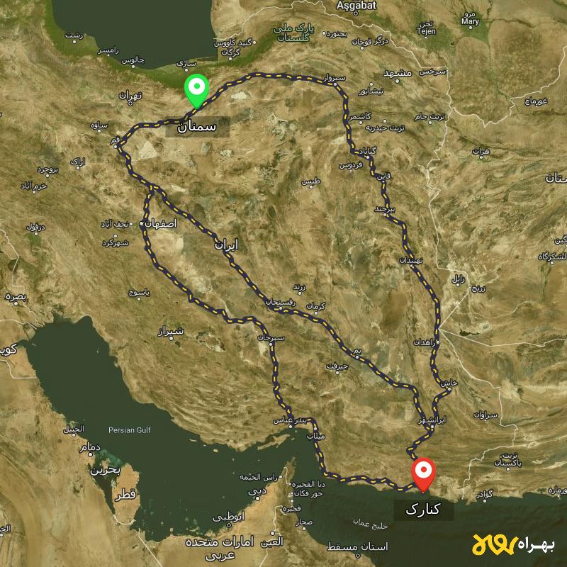 مسافت و فاصله کنارک - سیستان و بلوچستان تا سمنان از ۳ مسیر - مرداد ۱۴۰۳