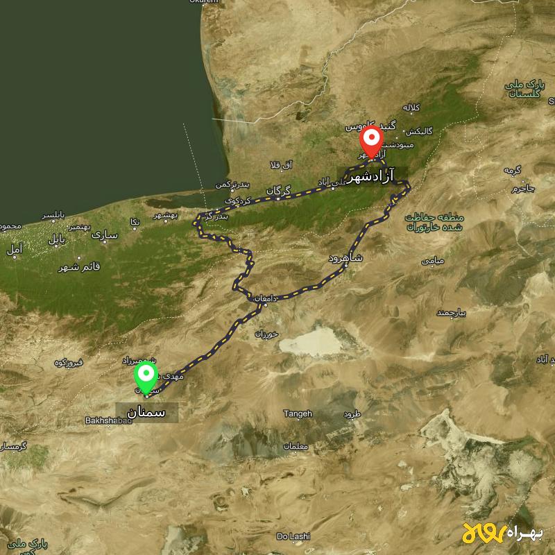 مسافت و فاصله آزادشهر - گلستان تا سمنان از ۲ مسیر - دی ۱۴۰۳