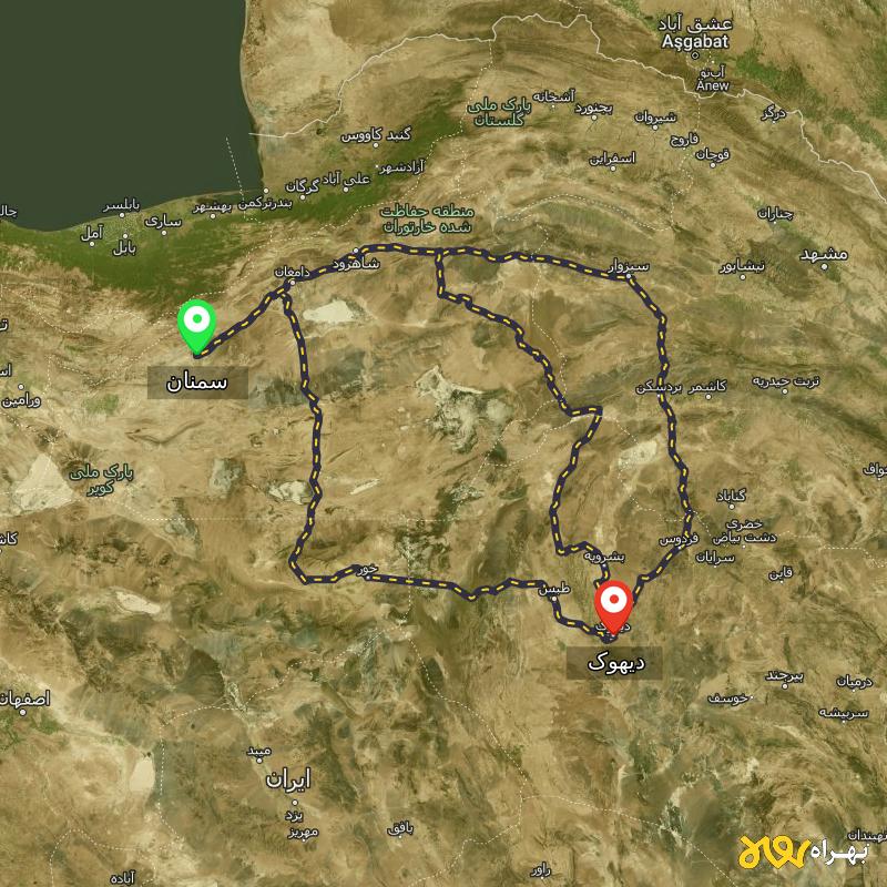 مسافت و فاصله دیهوک - خراسان جنوبی تا سمنان از ۳ مسیر - آذر ۱۴۰۳