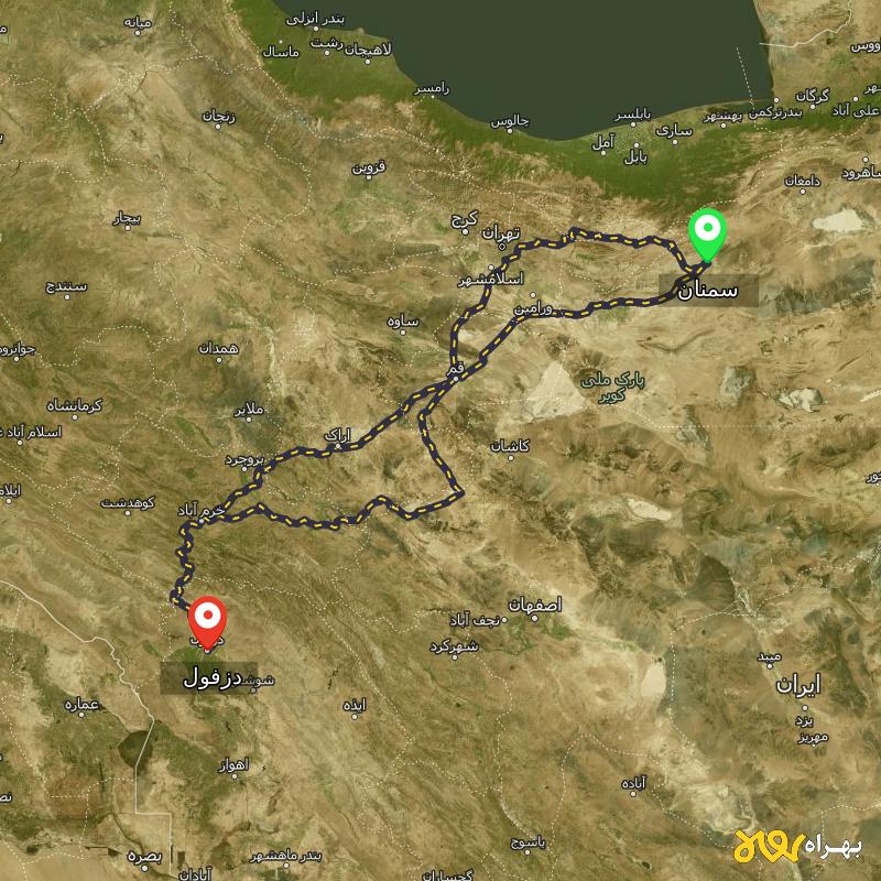 مسافت و فاصله دزفول تا سمنان از ۳ مسیر - دی ۱۴۰۳