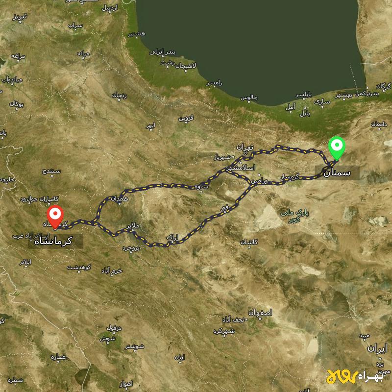 مسافت و فاصله کرمانشاه تا سمنان از ۳ مسیر - مرداد ۱۴۰۳