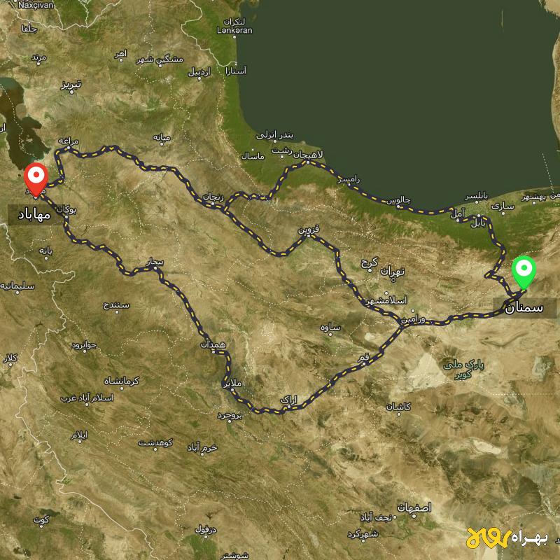 مسافت و فاصله مهاباد - آذربایجان غربی تا سمنان از ۳ مسیر - دی ۱۴۰۳