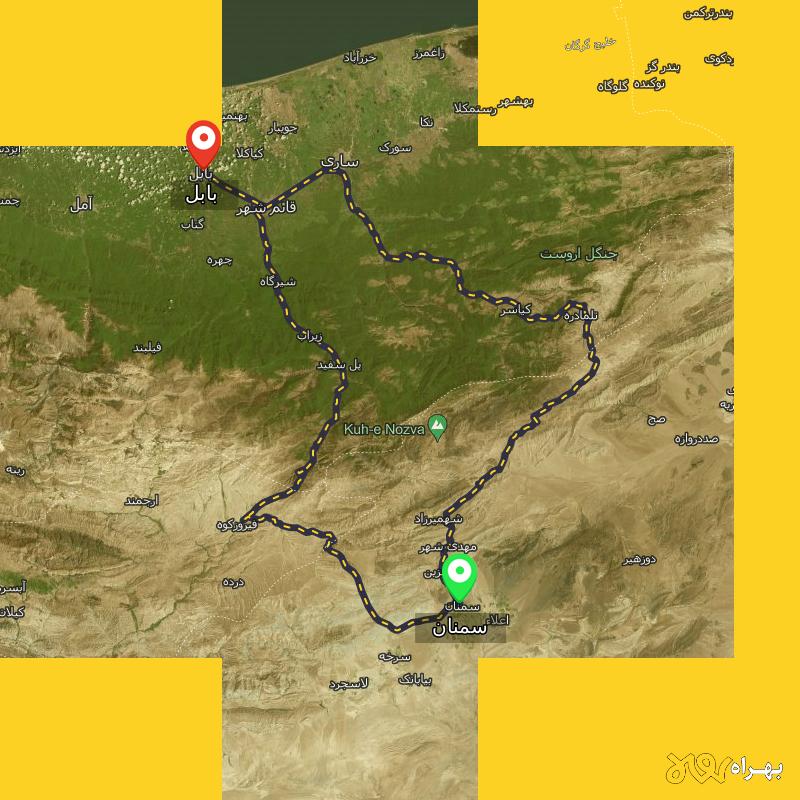 مسافت و فاصله بابل تا سمنان از ۲ مسیر - مرداد ۱۴۰۳