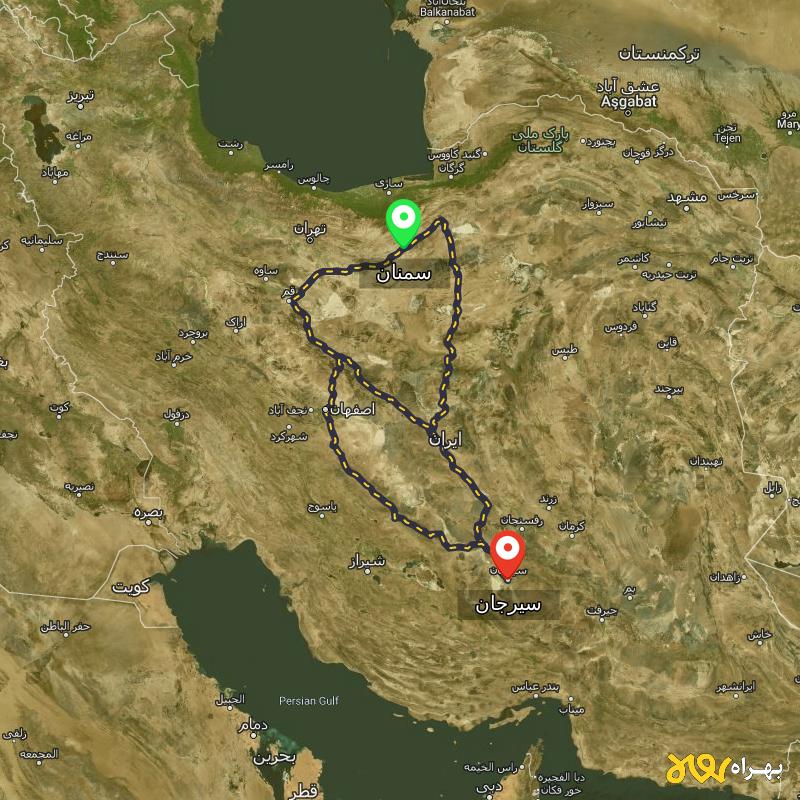 مسافت و فاصله سیرجان تا سمنان از ۳ مسیر - آذر ۱۴۰۳