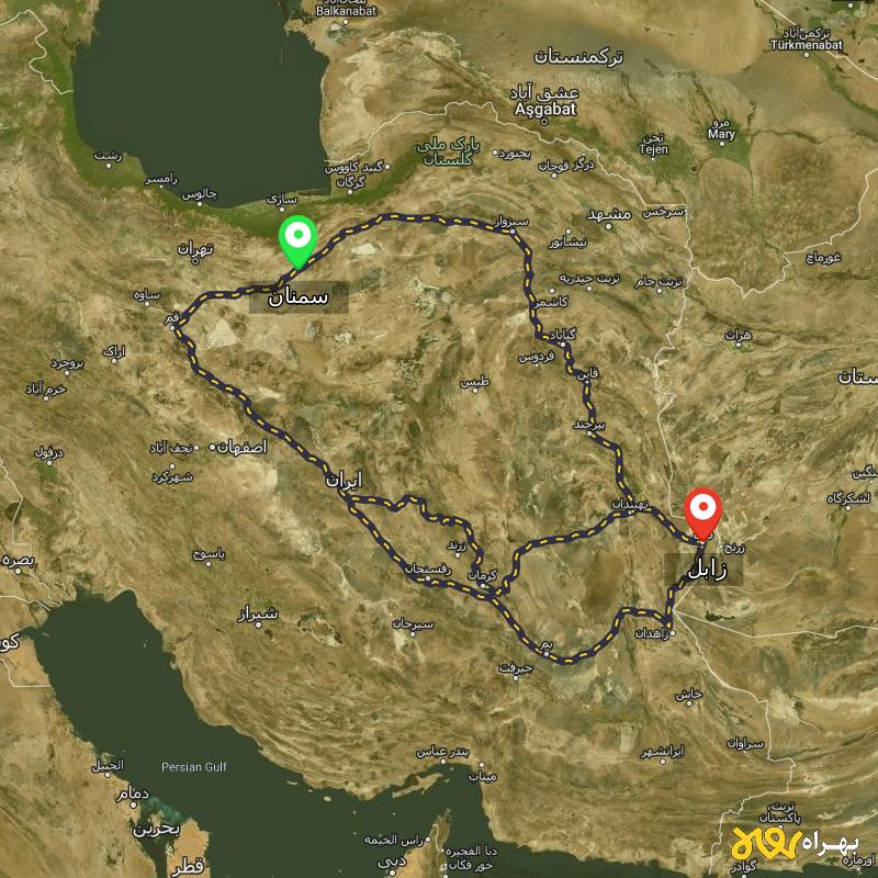 مسافت و فاصله زابل تا سمنان از ۳ مسیر - اردیبهشت ۱۴۰۳