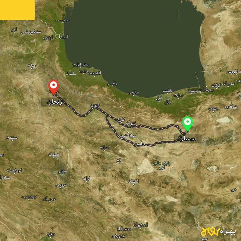 مسافت و فاصله زنجان تا سمنان از ۲ مسیر - مرداد ۱۴۰۳