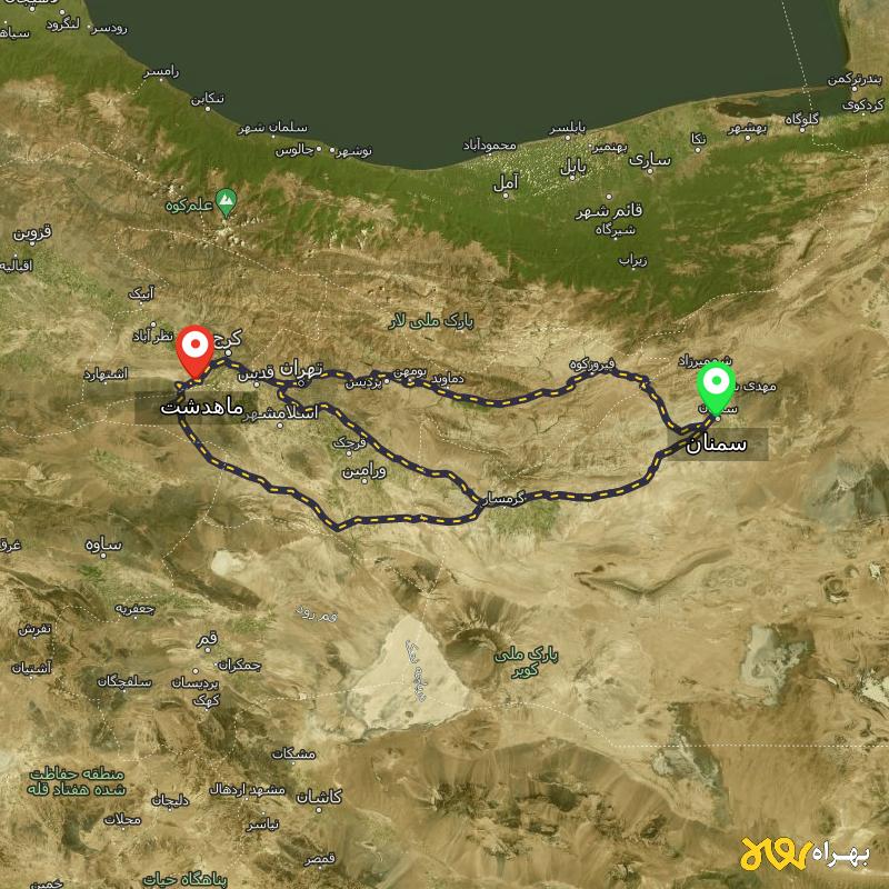 مسافت و فاصله ماهدشت - البرز تا سمنان از ۳ مسیر - مرداد ۱۴۰۳