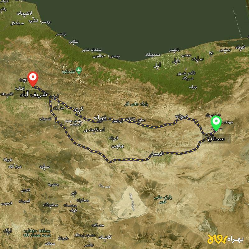 مسافت و فاصله شریف آباد - قزوین تا سمنان از ۲ مسیر - اردیبهشت ۱۴۰۳