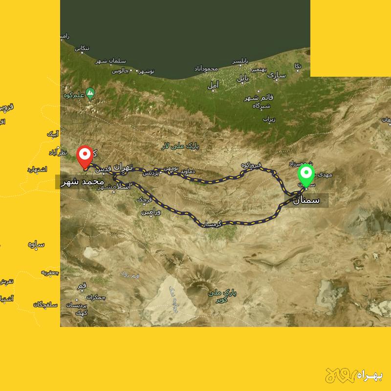 مسافت و فاصله محمد شهر - البرز تا سمنان از ۲ مسیر - دی ۱۴۰۳
