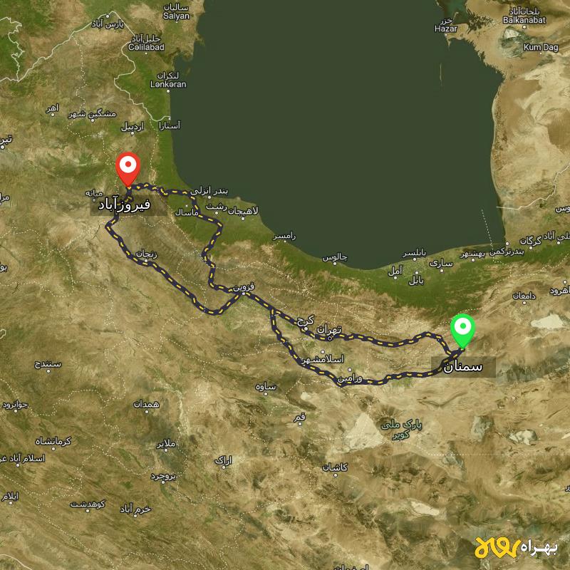 مسافت و فاصله فیروزآباد - اردبیل تا سمنان از ۳ مسیر - آذر ۱۴۰۳