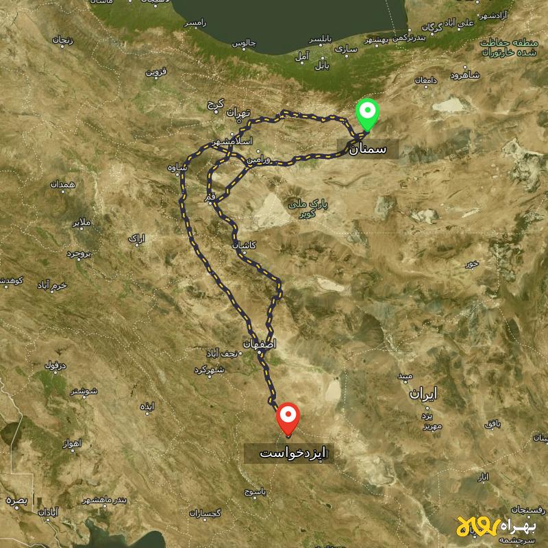 مسافت و فاصله ایزدخواست - فارس تا سمنان از ۳ مسیر - دی ۱۴۰۳