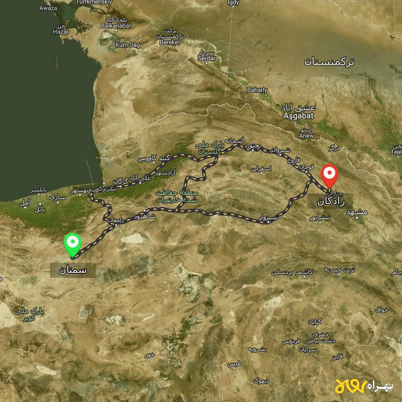 مسافت و فاصله رادکان - خراسان رضوی تا سمنان از ۳ مسیر - شهریور ۱۴۰۳