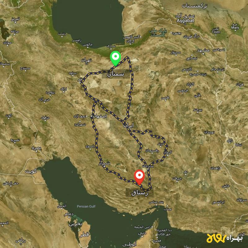 مسافت و فاصله رستاق - فارس تا سمنان از ۳ مسیر - شهریور ۱۴۰۳