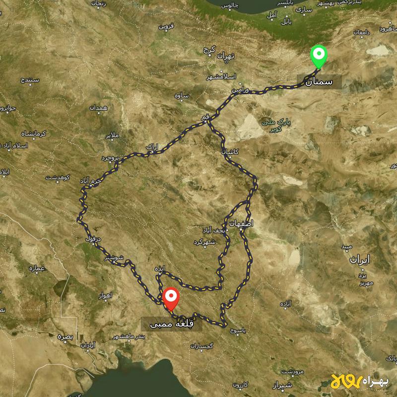 مسافت و فاصله قلعه ممبی - کهگیلویه و بویر احمد تا سمنان از ۳ مسیر - شهریور ۱۴۰۳