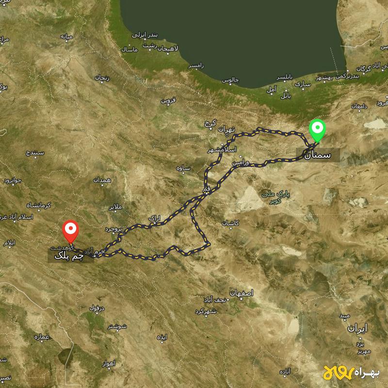 مسافت و فاصله چم پلک - لرستان تا سمنان از ۳ مسیر - مرداد ۱۴۰۳