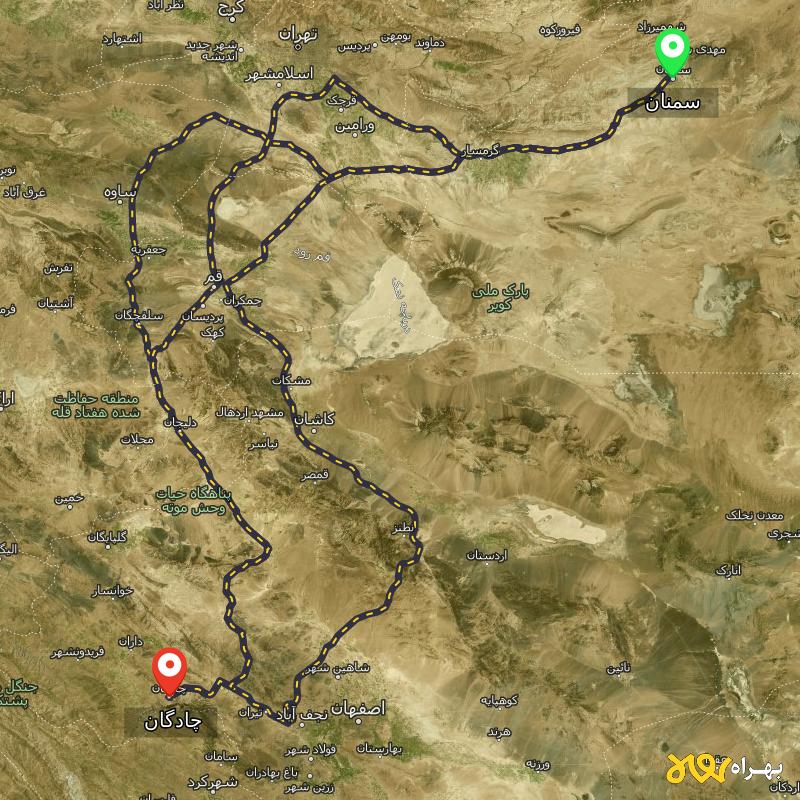 مسافت و فاصله چادگان - اصفهان تا سمنان از ۳ مسیر - بهمن ۱۴۰۳