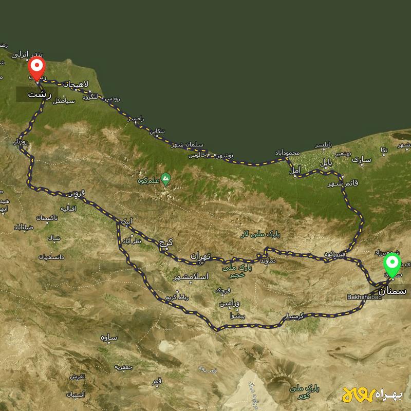 مسافت و فاصله رشت تا سمنان از ۳ مسیر - مرداد ۱۴۰۳
