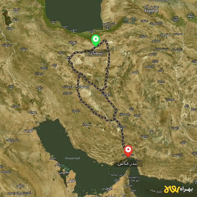 مسافت و فاصله بندرعباس تا سمنان از ۳ مسیر - مرداد ۱۴۰۳