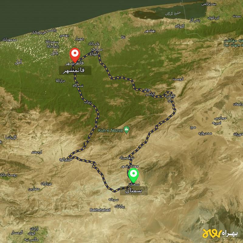 مسافت و فاصله قائمشهر تا سمنان از ۲ مسیر - دی ۱۴۰۳