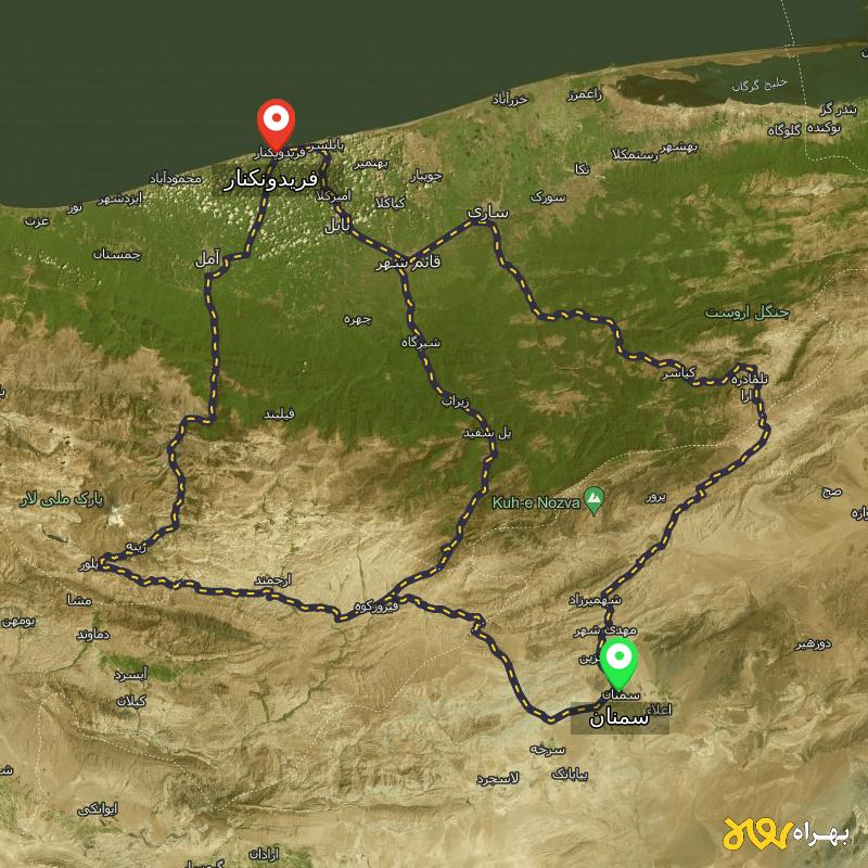مسافت و فاصله فریدونکنار - مازندران تا سمنان از ۳ مسیر - شهریور ۱۴۰۳