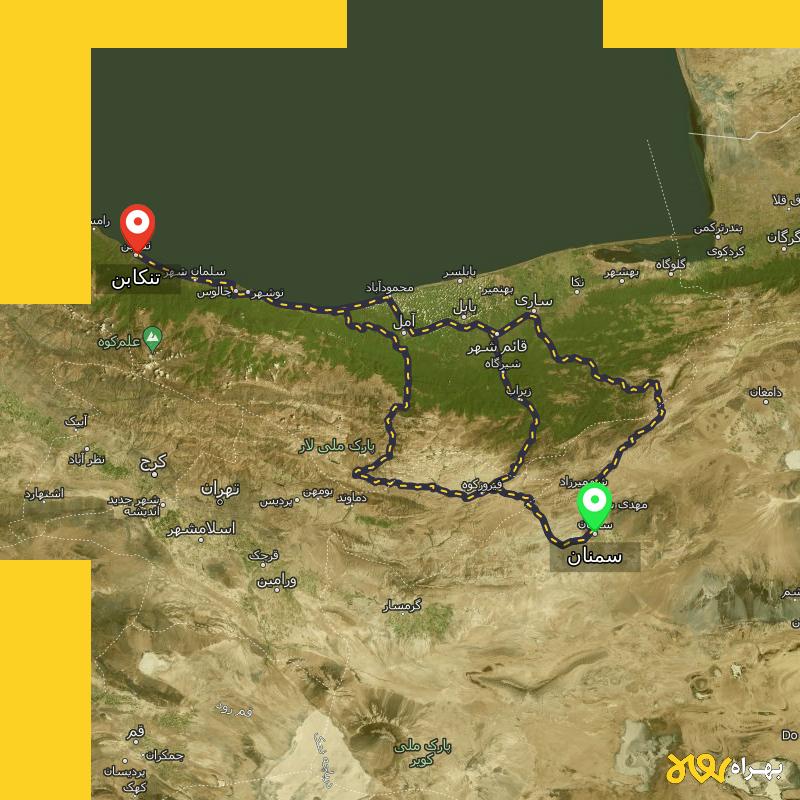 مسافت و فاصله تنکابن - مازندران تا سمنان از ۳ مسیر - مرداد ۱۴۰۳