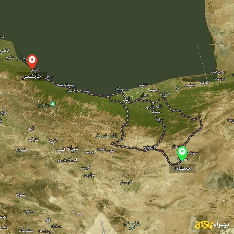 مسافت و فاصله چابکسر - گیلان تا سمنان از ۳ مسیر - آذر ۱۴۰۳