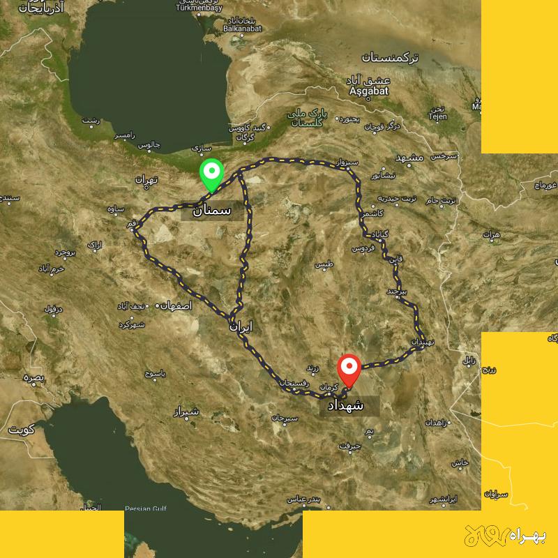 مسافت و فاصله شهداد - کرمان تا سمنان از ۳ مسیر - دی ۱۴۰۳