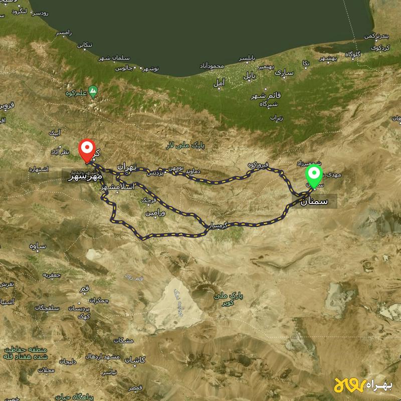 مسافت و فاصله مهرشهر - کرج تا سمنان از ۳ مسیر - اردیبهشت ۱۴۰۳