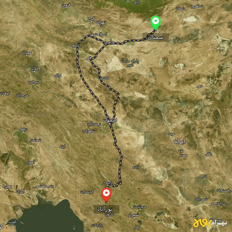 مسافت و فاصله نورآباد - نورآباد ممسنی تا سمنان از ۲ مسیر - اردیبهشت ۱۴۰۳