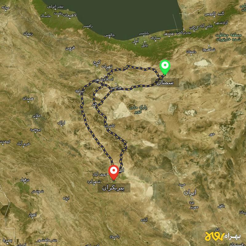 مسافت و فاصله پیربکران - اصفهان تا سمنان از ۳ مسیر - آذر ۱۴۰۳
