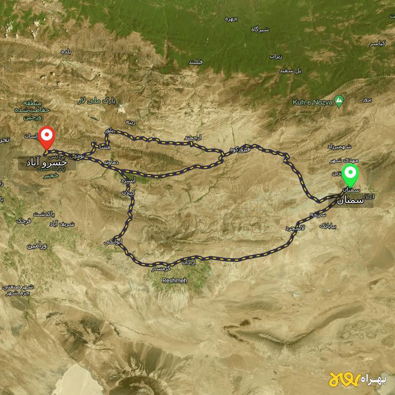 مسافت و فاصله خسرو آباد - تهران تا سمنان از ۳ مسیر - مرداد ۱۴۰۳