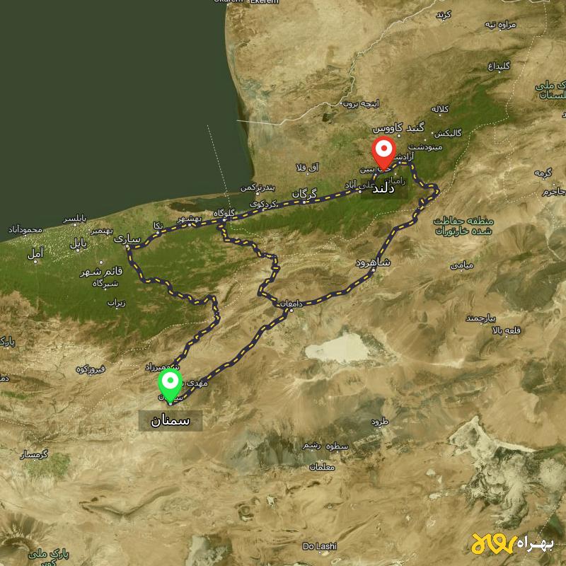 مسافت و فاصله دلند - گلستان تا سمنان از ۳ مسیر - دی ۱۴۰۳