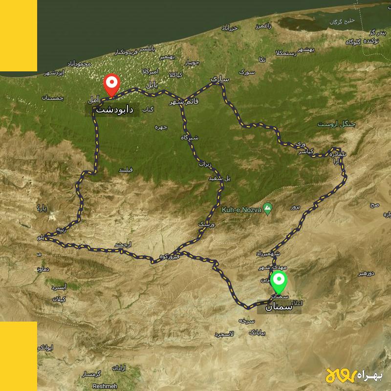 مسافت و فاصله دابودشت - مازندران تا سمنان از ۳ مسیر - شهریور ۱۴۰۳