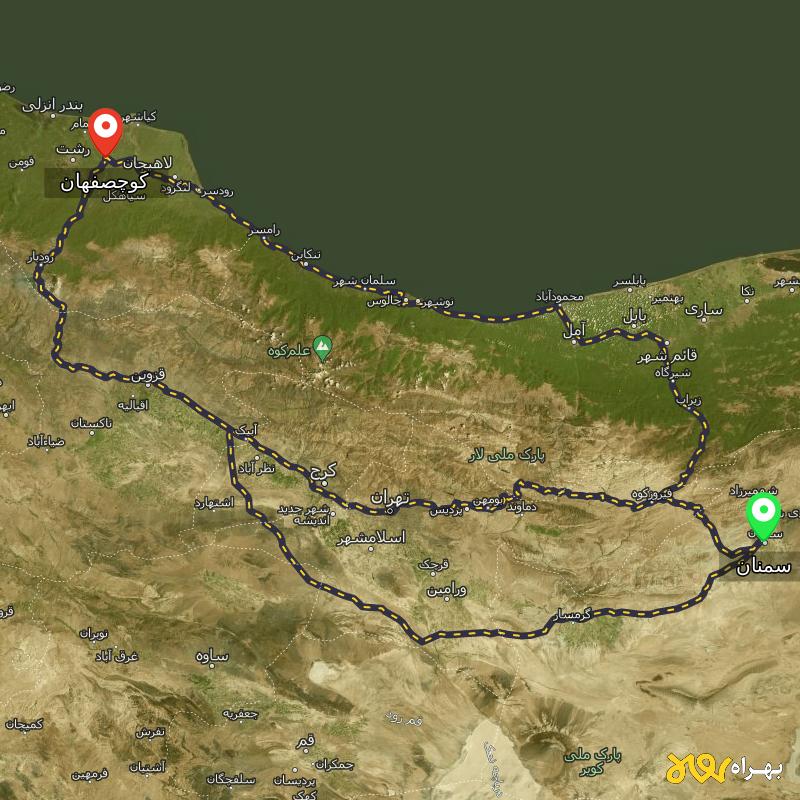مسافت و فاصله کوچصفهان - گیلان تا سمنان از ۳ مسیر - آبان ۱۴۰۳