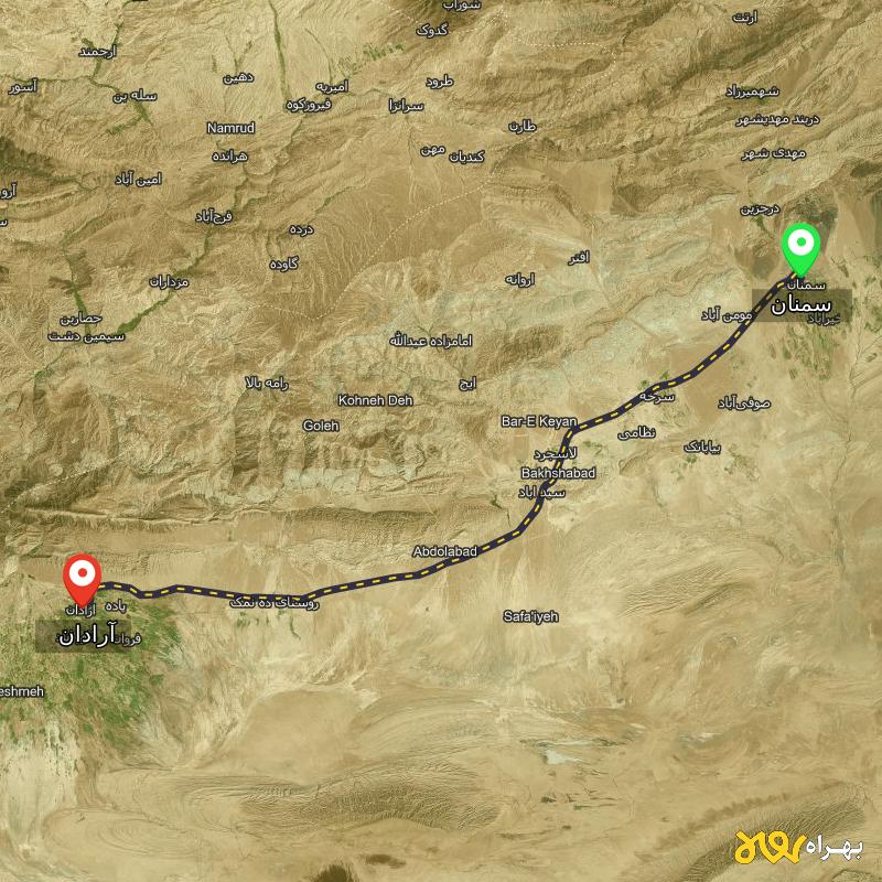 مسافت و فاصله آرادان - سمنان تا سمنان - دی ۱۴۰۳