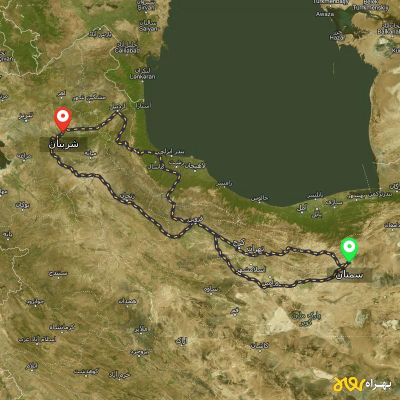 مسافت و فاصله شربیان - آذربایجان شرقی تا سمنان از ۳ مسیر - مرداد ۱۴۰۳
