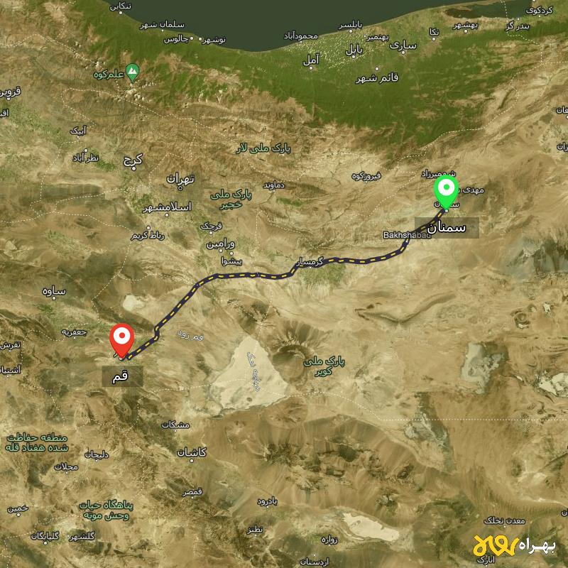 مسافت و فاصله قم تا سمنان - مرداد ۱۴۰۳
