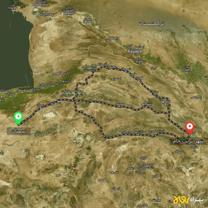 مسافت و فاصله شهر تربت جام تا سمنان از ۳ مسیر - اردیبهشت ۱۴۰۳