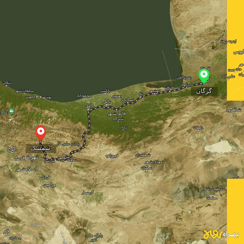 مسافت و فاصله شمشک - تهران تا گرگان - آبان ۱۴۰۳