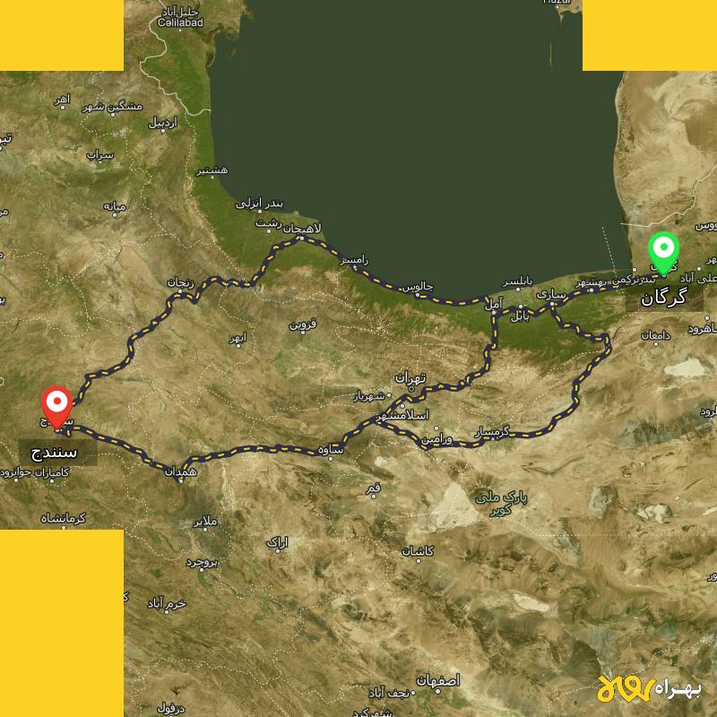 مسافت و فاصله سنندج تا گرگان از ۳ مسیر - اردیبهشت ۱۴۰۳