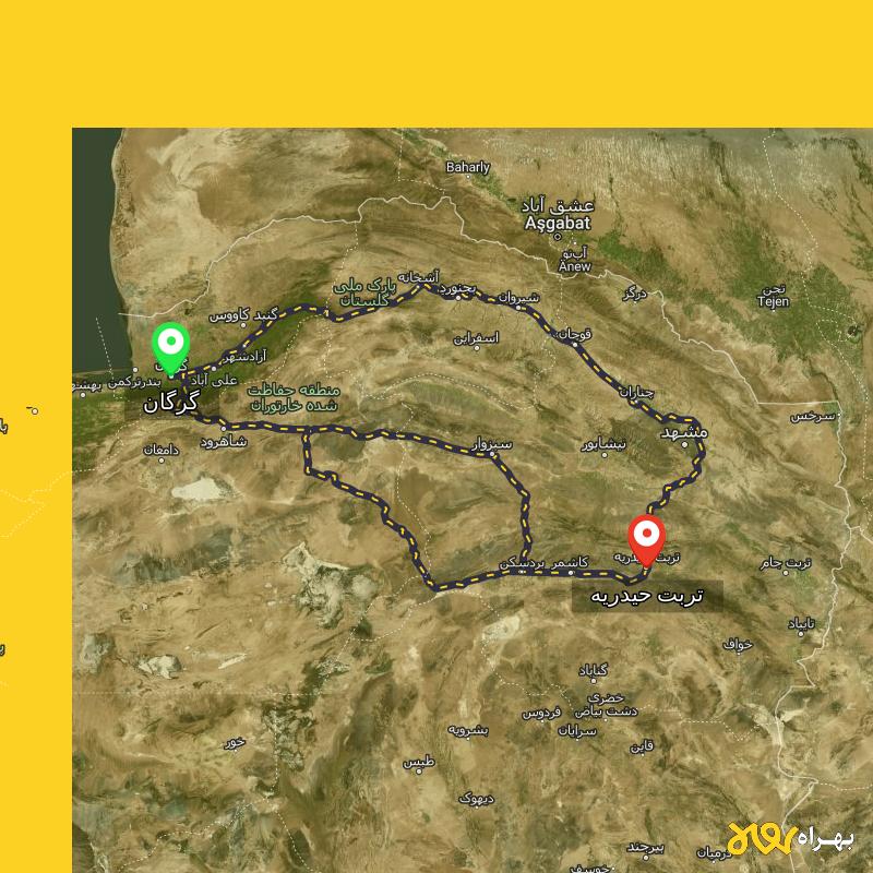 مسافت و فاصله تربت حیدریه - خراسان رضوی تا گرگان از ۳ مسیر - آذر ۱۴۰۳