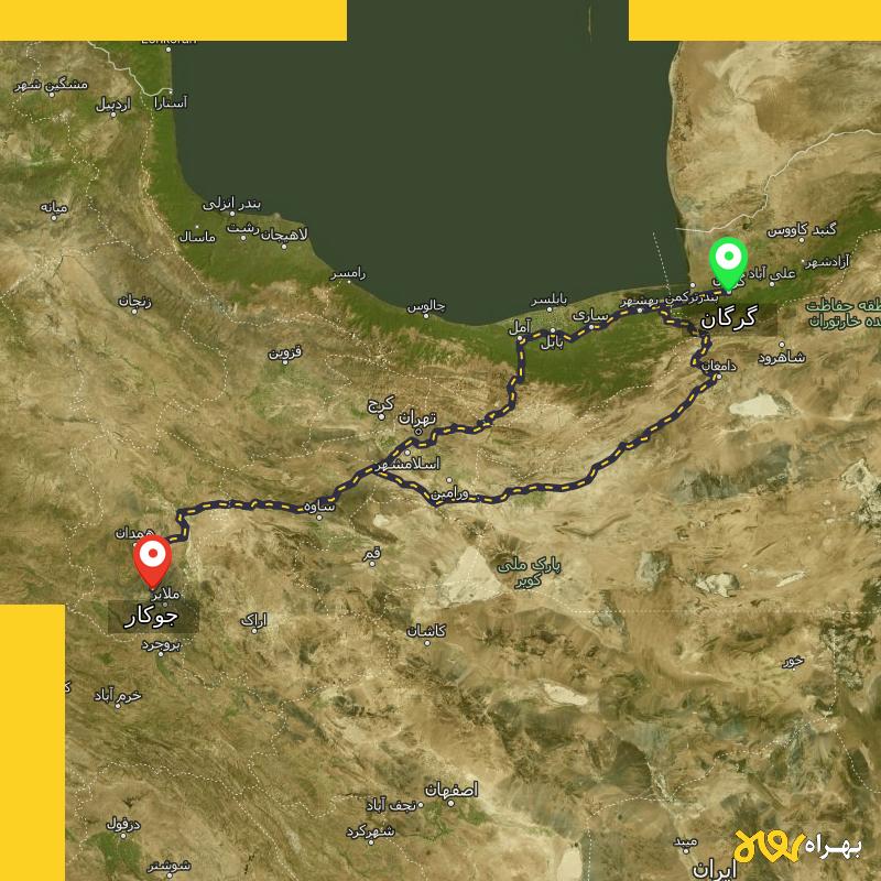 مسافت و فاصله جوکار - همدان تا گرگان از ۲ مسیر - مهر ۱۴۰۳