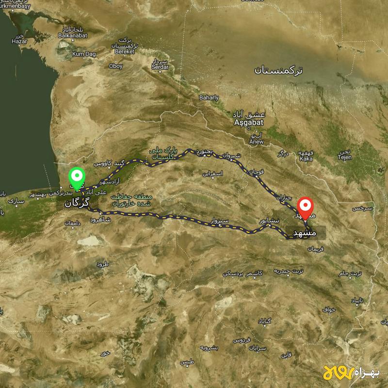 مسافت و فاصله مشهد تا گرگان از ۲ مسیر - اردیبهشت ۱۴۰۳