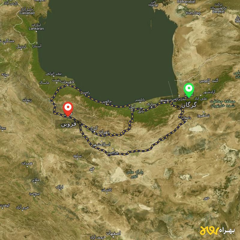 مسافت و فاصله قزوین تا گرگان از ۳ مسیر - اردیبهشت ۱۴۰۳
