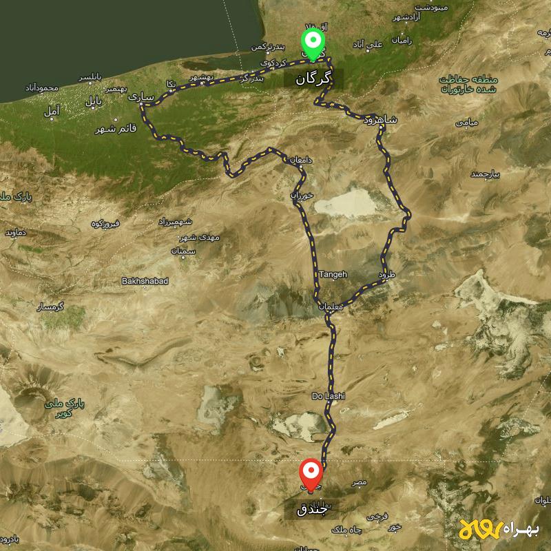 مسافت و فاصله جندق - اصفهان تا گرگان از ۲ مسیر - اردیبهشت ۱۴۰۳