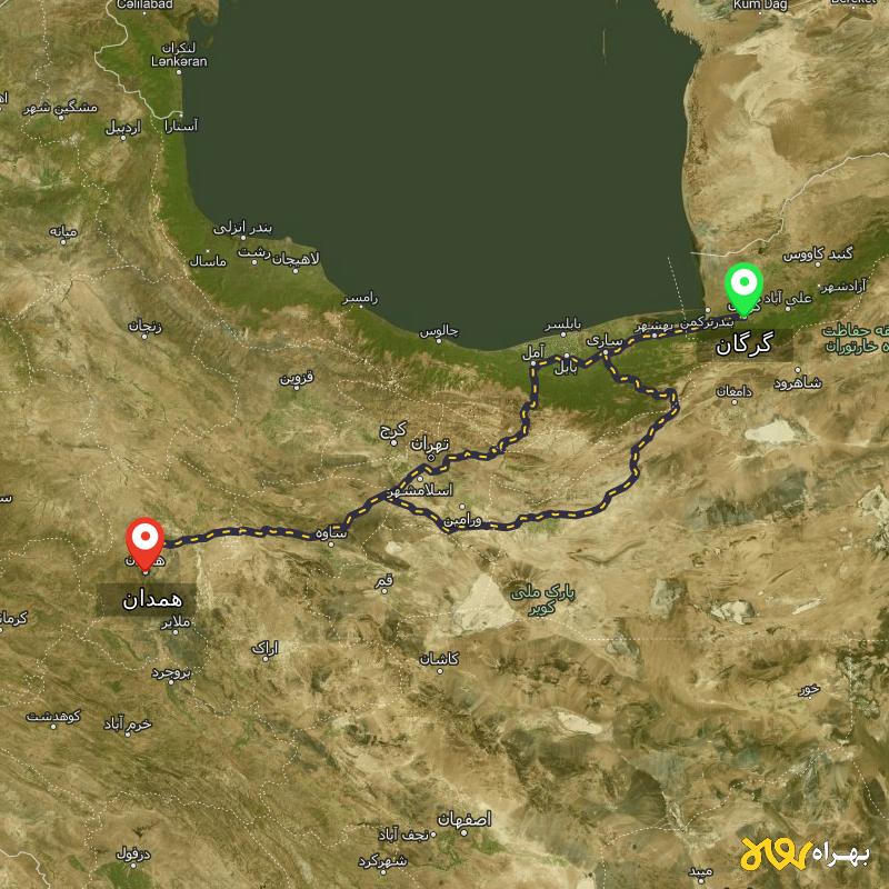 مسافت و فاصله همدان تا گرگان از ۲ مسیر - مرداد ۱۴۰۳