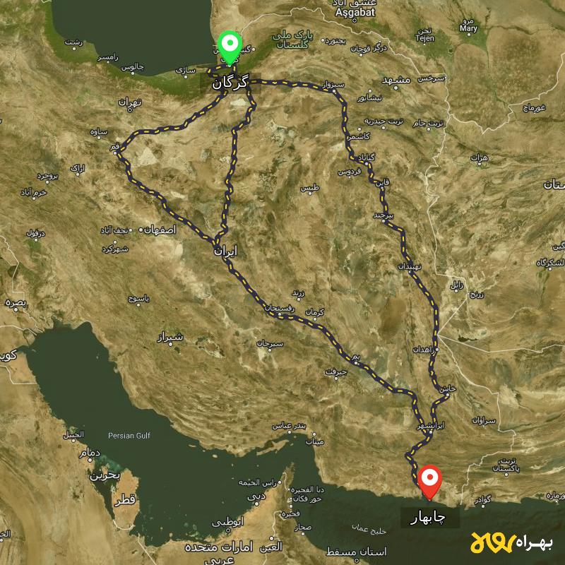 مسافت و فاصله چابهار تا گرگان از ۳ مسیر - اردیبهشت ۱۴۰۳